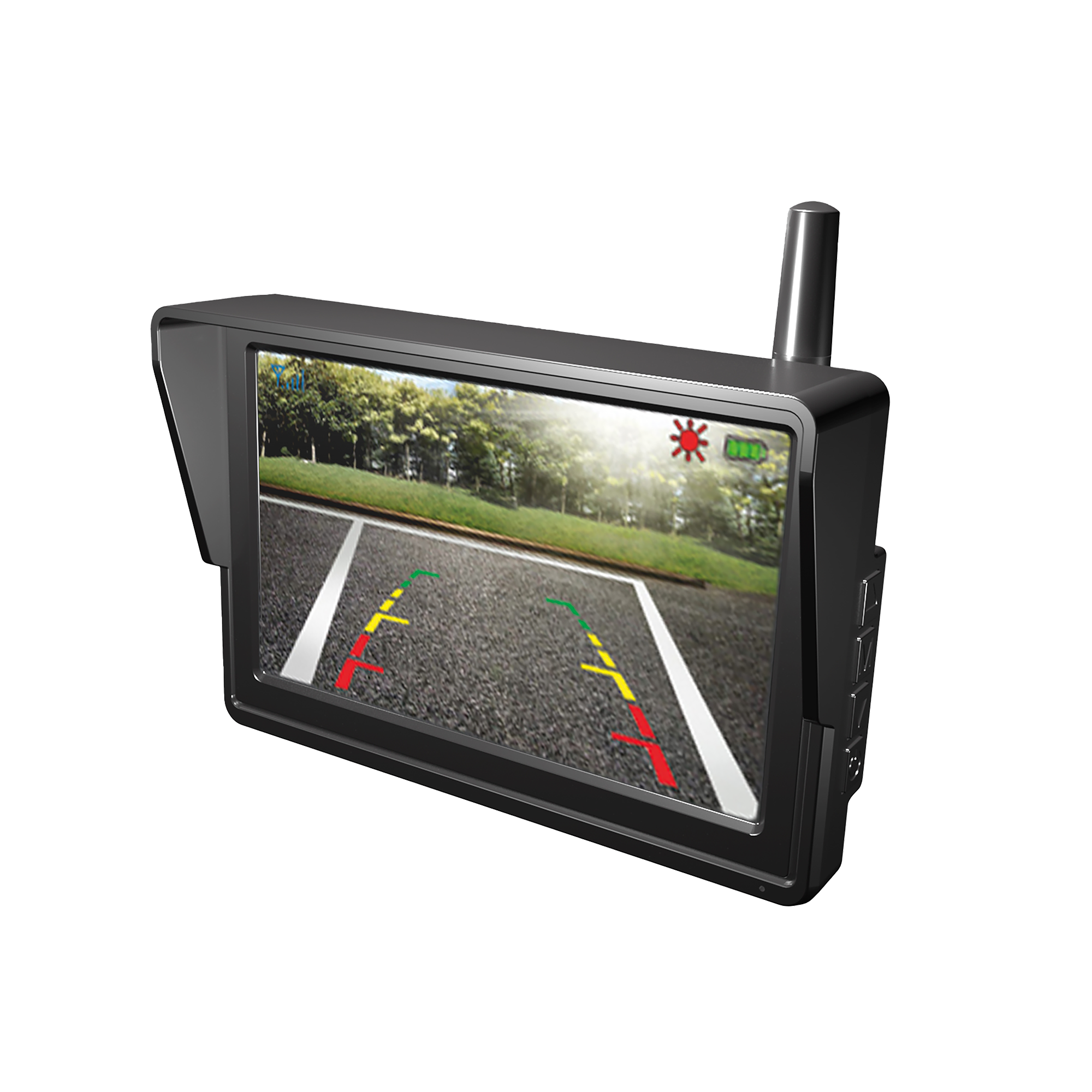 Rückfahrkamera RC-400WS – Solarbetriebene Kamera mit Ultraschallsensoren & 5-Zoll-Monitor